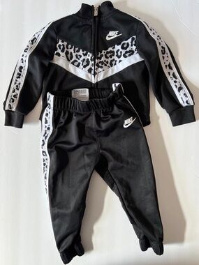 Nike Black and White Leopard-Trim Track Set 12M